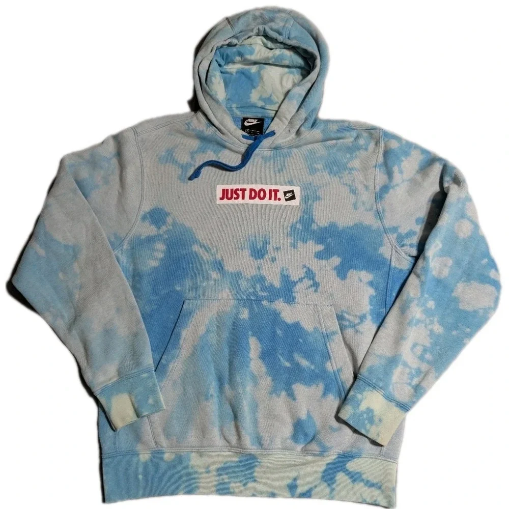 Nike Sportswear Just Do It Tie Dye Pullover Hoodie‎ Blue White Fleece Womens S
